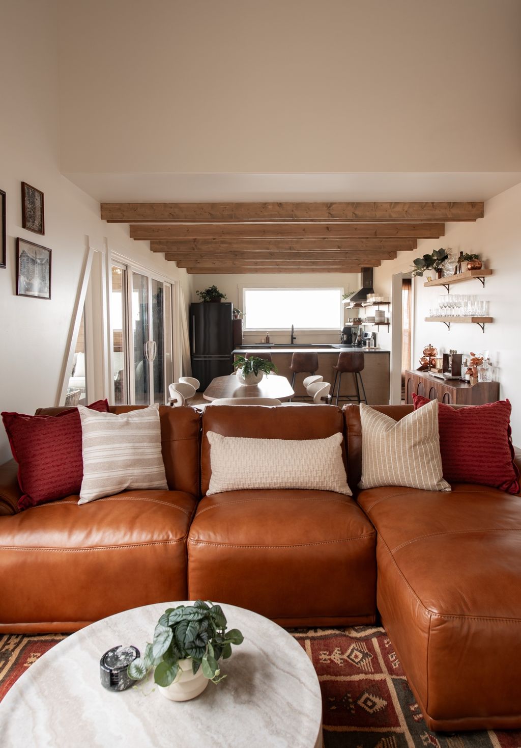 Leather sectional in the open living space